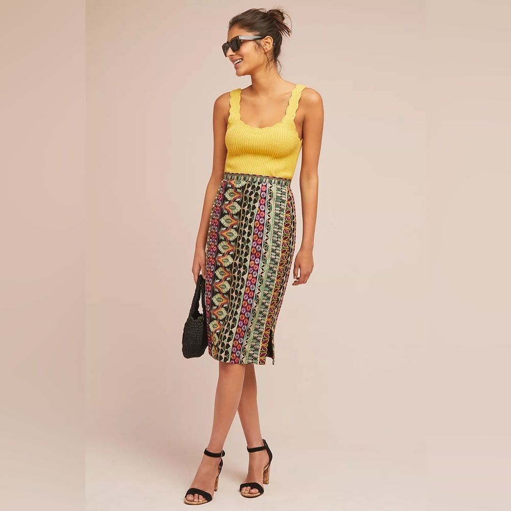 Anthropologie Vanessa Virginia Moroccan Nights Embroidered Pencil Skirt Size 0